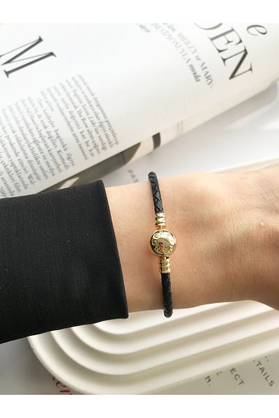 Dinçerler tekstil Black Braided Leather Bracelet