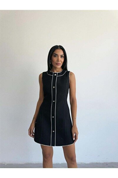 NORA Boutique ΦΟΡΕΜΑ CHANEL ΥΦΑΣΜΑΤΙΚΟ ΚΟΝΤΟ ΜΠΡΟΣΤΙΝΟ ΚΟΥΜΠΙ - Μαύρο