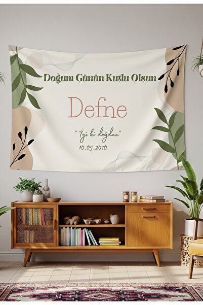 GREENDECOR Kişiye Özel Doğum Günü Duvar Örtüsü İyi ki Doğdu Happy Birthday İs...
