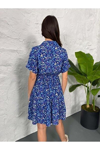 EDA COLLECTION Printed Linen Dress - Navy Blue-White