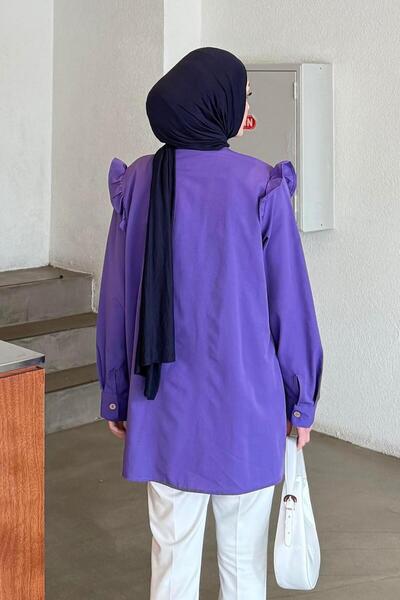 lamelif Judge Collar Front Pleated Tunic Purple