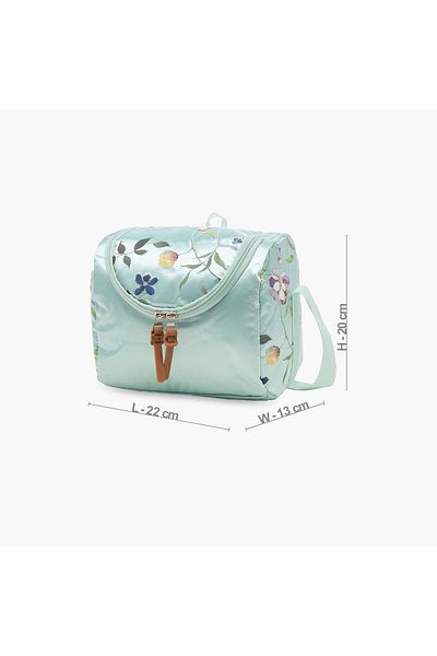 Juniors Floral Print Lunch Bag with Adjustable Strap and Zip Closure
