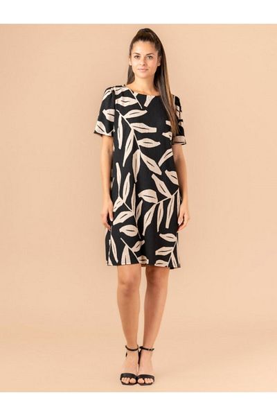 Kübra Tekstil Lupinn Fashion Rochie de vară pentru femei, cu mânecă scurtă, cu model de frunze, croială casual