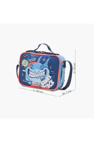 Juniors Shark Print Lunch Bag with Adjustable Strap and Zip Closure