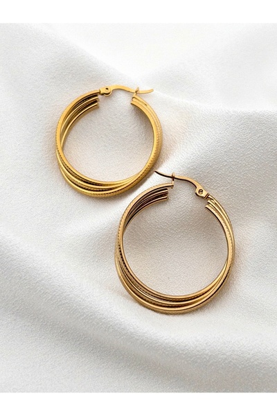 Siya Silver Kararmaz Çelik Üç Sıralı Sarmal Halka Küpe - 3,5 cm