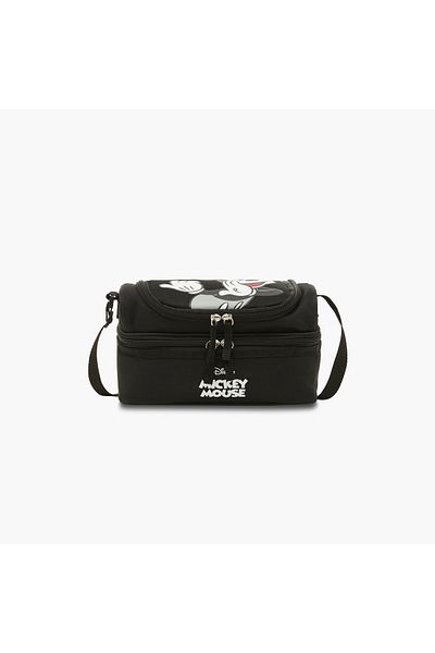 Disney Mickey Mouse Print Double Layer Insulated Lunch Bag with Zip Closure