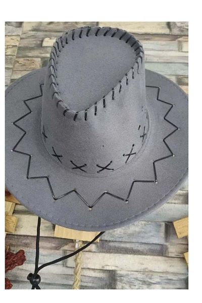 Generic Drawstring Sun Blocking Casual Cowboy Hat Grey