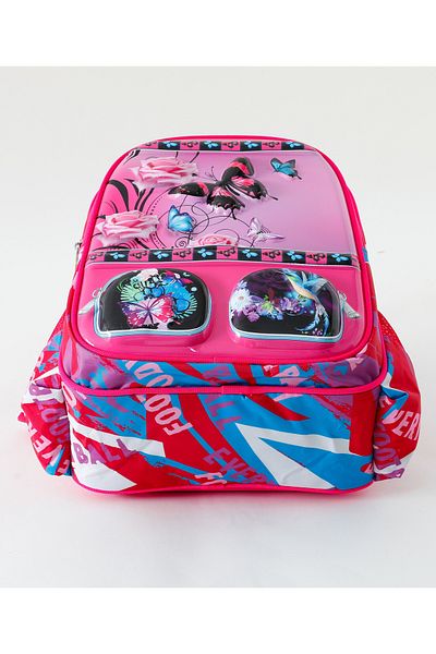 Fab N Funky Floral and Butterfly Printed Backpack, Adjustable Shoulder Strap, Pink - 15 Inches