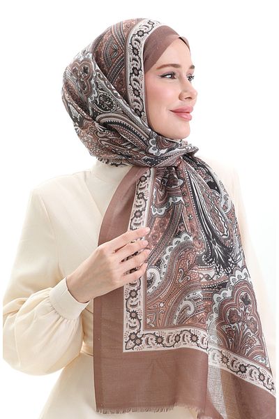 sefamerve Ethnic Pattern Cotton Shawl 90184-02 Brown Tan