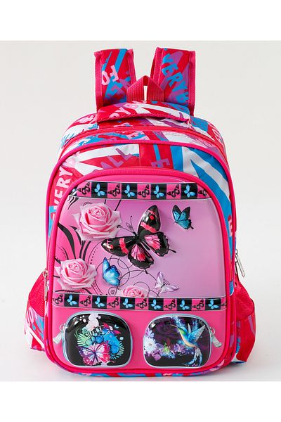 Fab N Funky Floral and Butterfly Printed Backpack, Adjustable Shoulder Strap, Pink - 15 Inches