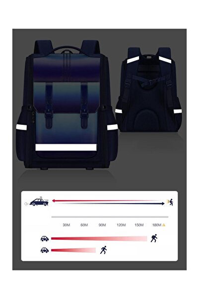 Bonfino Bonfino School Bag, Night Reflective Light, S-Spine Curve Support, Purple - 17 Inches