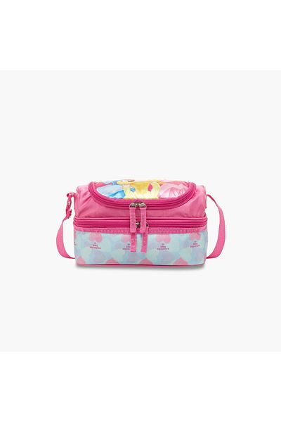 Disney Princess Print Double Layer Lunch Bag with Adjustable Strap and Zip Closure