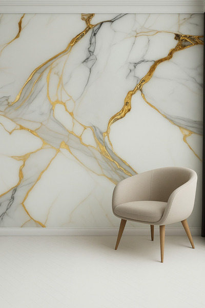 ELF DEKOR 122cmx224cm 1 Adet Parlak Beyaz Mermer Desenli PVC Duvar Paneli (Banyo&Mutfak&Zemin)