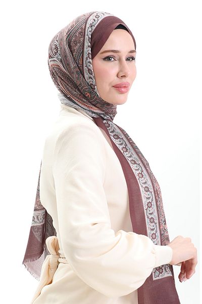 sefamerve Ethnic Pattern Cotton Shawl 90184-07 Καφέ Σμαραγδένιο Πράσινο