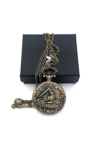 valkyrie Retro Vintage Embossed Smoky Train Flower Motif Elegant Chain Pocket Watch