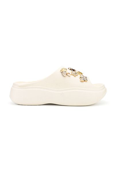 Tmall Women's Casual Slippers, Foam, With Accessories, Lightweight, SA55, White