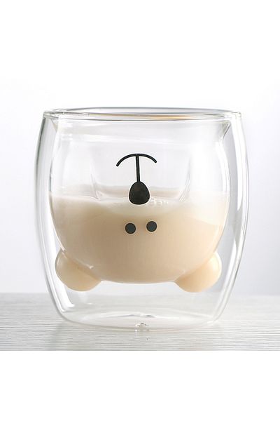 RAHEL Transparent bear double-walled glass cup, heat-resistant, modern design, capacity 250 ml