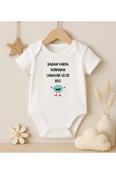 MODAT If I Have a Dad, I'M Not Afraid. if a Monster Comes, Even Written Printed Baby Badi Zıbın