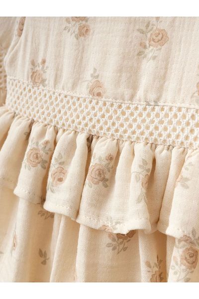 Cherrys Bebek Girl's Floral Patterned Long Sleeve Muslin Dress