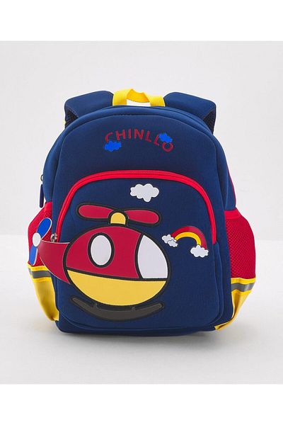 Bonfino Bonfino School Bag Helicopter Themed, Padded Straps, Blue - 12 Inches