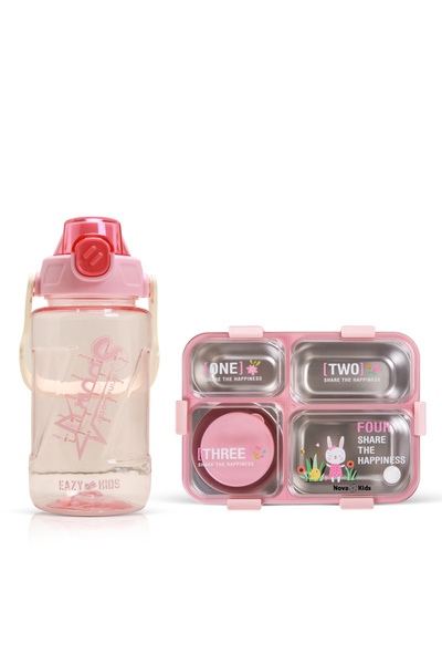 NovaKids Stainless Steel 3 Compartment Bento Lunch Box w/ Water Bottle, Spoon...