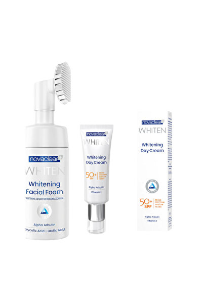Novaclear كريم نهاري لتبييض البشرة بعامل حماية من الشمس 50+ 50 مل + رغوة تبيي...