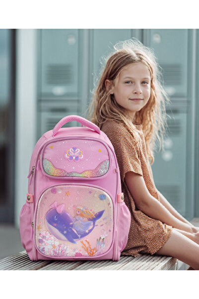 Bonfino Bonfino Whale Themed School Bag, Padded Shoulder Straps, Pink - 17 Inches