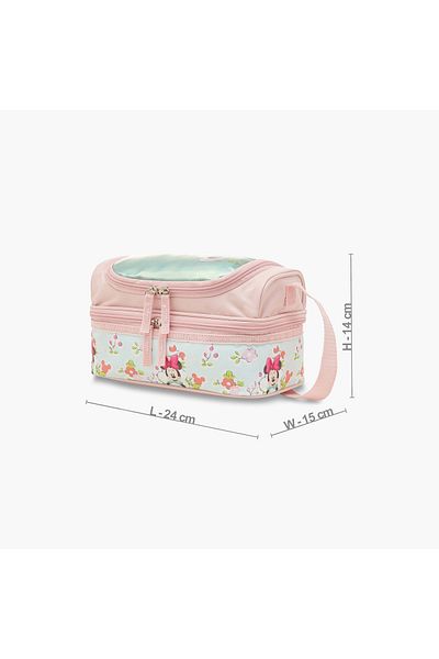 Disney Minnie Mouse Print Double Layer Lunch Bag with Adjustable Strap and Zip Closure