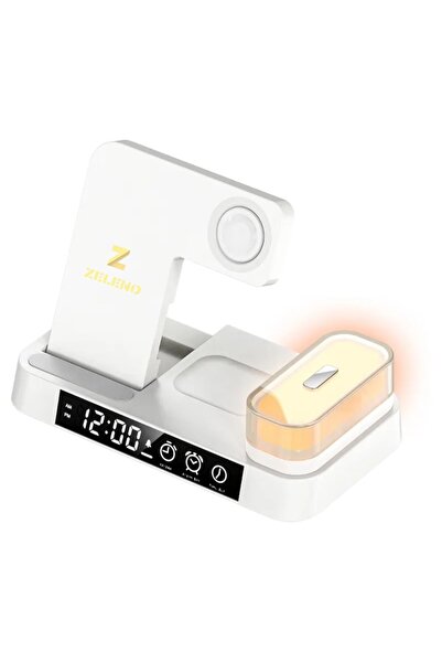 Z Zeleno Încărcător wireless 3 în 1 cu lampă de noapte RGB, ceas digital și alarmă, încărcare rapidă 15W, încărcător universal