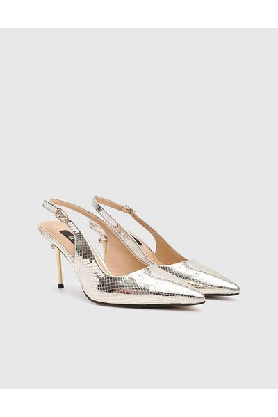 İLVİ Panya Genuine Snake Printed Leather Women's Gold Color Heeled Sandals