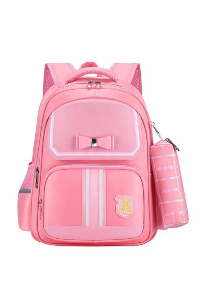 Bonfino Bonfino Printed Backpack with Penchil Pouch, Adjustable Shoulder Strap, Pink - 16 Inches