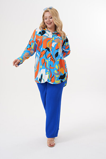 Polologin Butik Tunica Araboy cu model etnic portocaliu - albastru