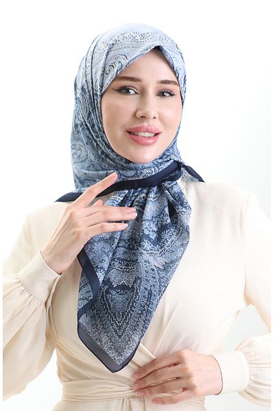 sefamerve Βαμβακερό κασκόλ Karaca με σχέδιο 81095-10 Navy Blue Indigo