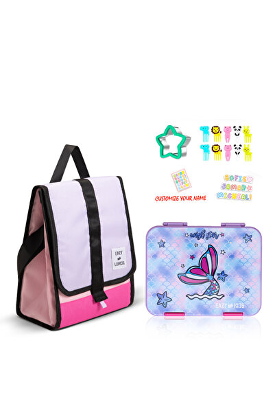 Eazy Kids 6&4 Convertible Bento Lunch Box w/ Lunch Bag, Sandwich Cutter Set-M...