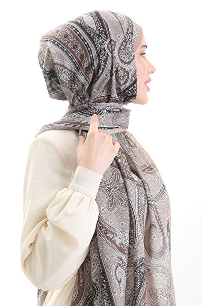 sefamerve Σάλι από βαμβάκι με σχέδιο Karaca 82001-12 Caramel