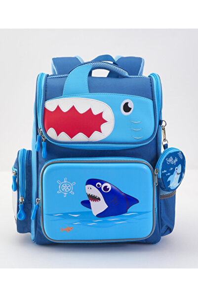 Bonfino حقيبة ظهر بونفينو بتصميم سمكة قرش، بحزام كتف قابل للتعديل، لون أزرق -...