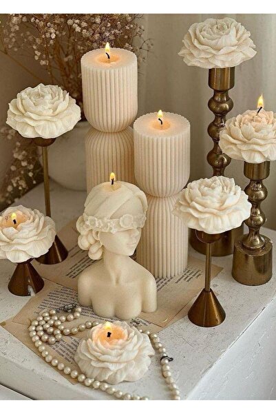 SCA CANDLE Dekoratif Mum Kadın+Çokgen +Şakaik Gül 9 Parça