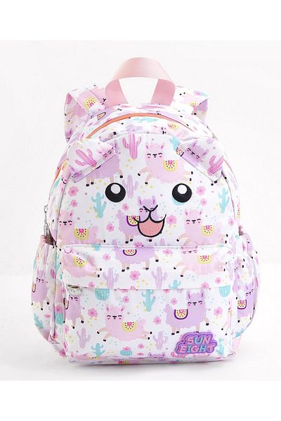 Bonfino Bonfino Cartoon Printed Backpack, Adjustable Shoulder Strap, White/Pink - 13 Inches