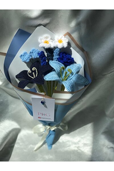 PEGG Özel tasarım mavi örgü buket