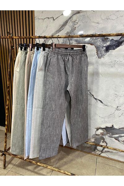 PASSWORD Men's Waist Lace-Up Cotton Linen Baggy Pants
