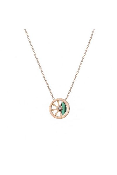 Tessero Women's necklace with semi-precious stone pendant, malachite, rotating fidget, Roman numerals design