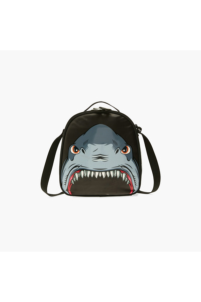 Juniors Shark Print Lunch Bag with Adjustable Strap and Zip Closure