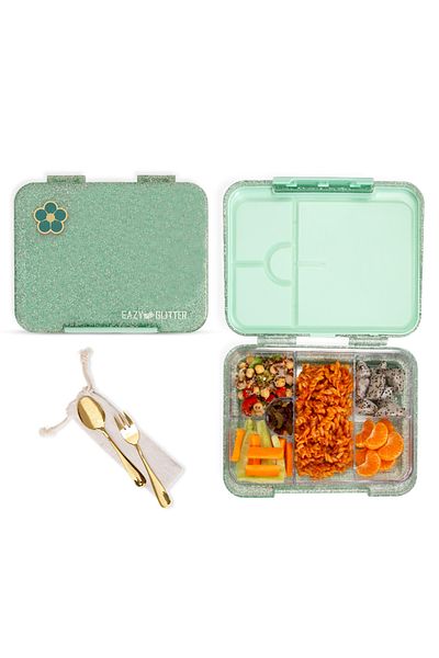 Eazy Kids 6&4 Convertible Bento Lunch Box w/ Water Bottle-Glitter Green