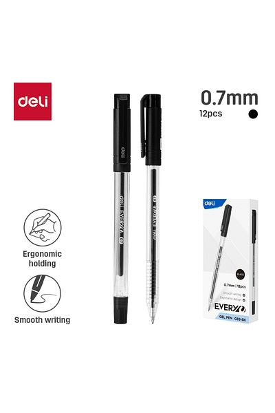 Deli قلم جل ناعم أسود EG83-BK 0.7 مم، 12 قطعة/صندوق - مثالي لاحتياجات الكتابة اليومية