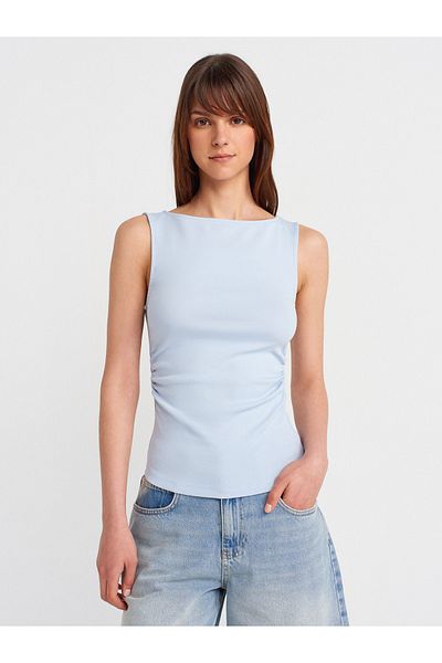 Dilvin Boat Neck Gathered Blouse
