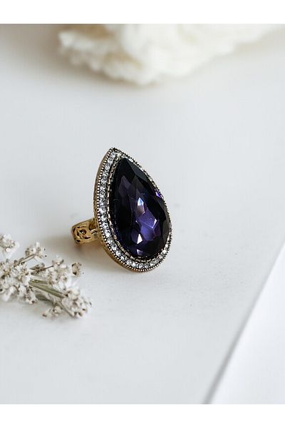 FAYRA ACCESSORIES Zircon Stone Big Water Drop Adjustable Ring