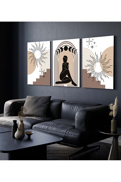 Hagen Tablou de perete Tablouri de bucătărie cu aspect de cadru Tablou din 3 piese Tablou boem Tablou modern Calitate premium