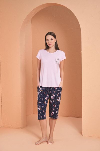 PJS Set pijamale Capri roz pentru femei 27121