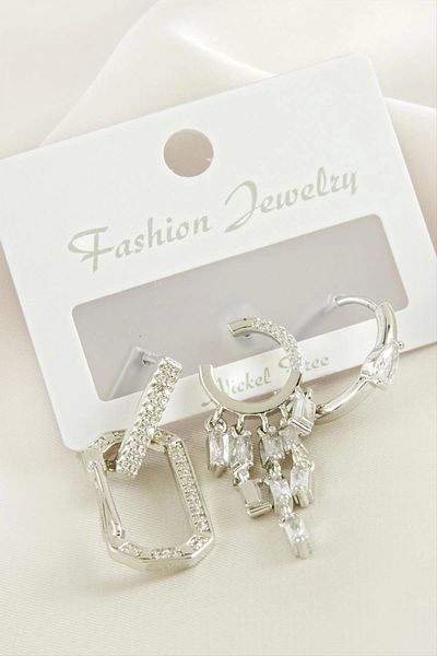 AC BOX 3 Pieces Baguette Stone Earrings