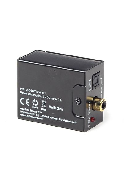 Gembird Digital to analog audio converter, Cablexpert 08257, with 5V DC power supply included, black